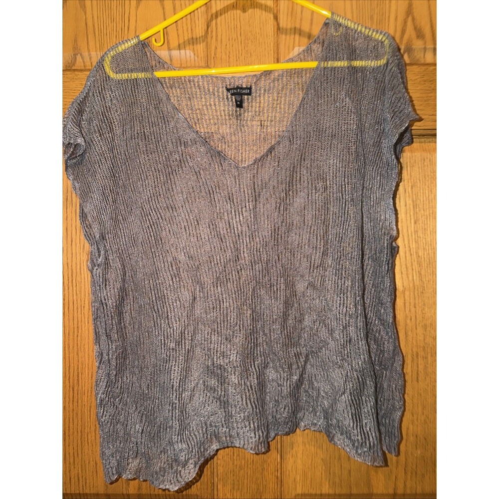 Eileen Fisher 100% Linen Loose Weave Sweater Gray Lagonlook XL Relaxed Fit